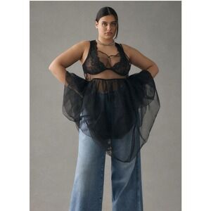 Anthropologie Sheer Slip Size 1X Black Tulle
